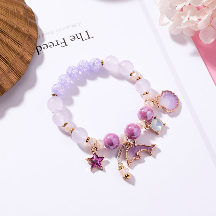 Wholesale Vacation Style Dolphin Shell Crystal Beaded Bracelet
